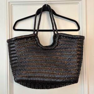 La Via Firenze Dark Brown Woven Leather tote